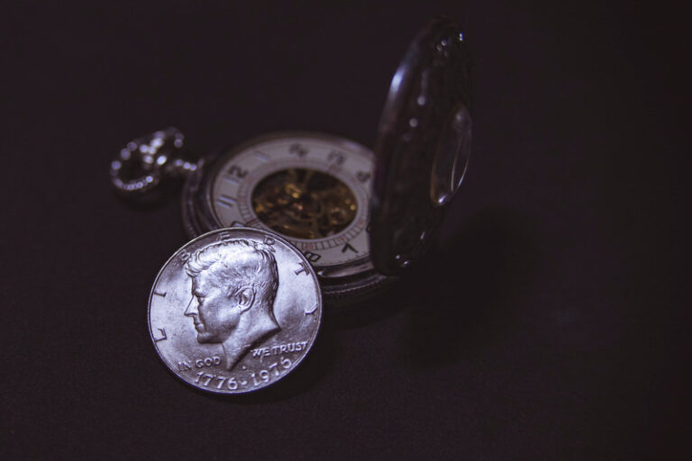 Silver Coin and Gold Pocket Watch