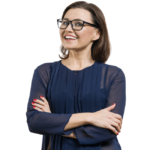 Business woman with arms crossed no background
